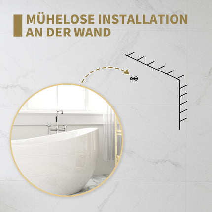 Runder Badezimmerspiegel, 70x70 cm, Goldrahmen, Sicherheitsglas