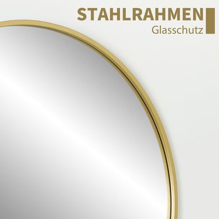 Runder Badezimmerspiegel, 70x70 cm, Goldrahmen, Sicherheitsglas