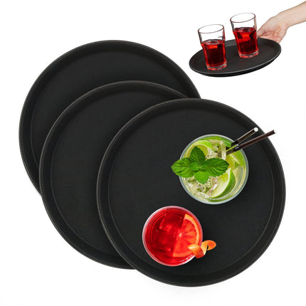 Round Black Serving Trays Set, Non-Slip, Ø28cm, 3-Pack