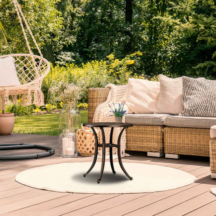 Runder Beistelltisch aus Aluminiumguss für die Terrasse, wetterfest