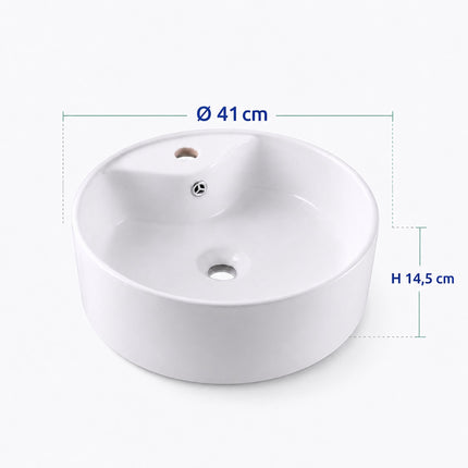 Round Ceramic Countertop Washbasin with Overflow, 41 cm