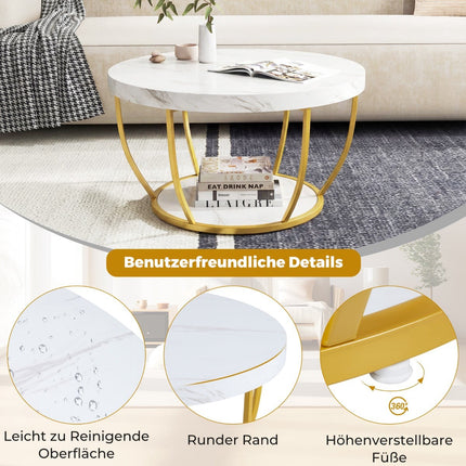 Round Coffee Table, 2-Tier Wood with Metal Frame