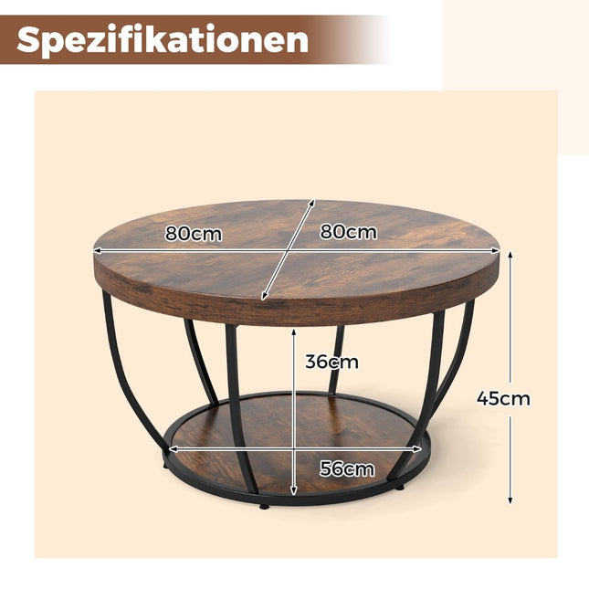 Kulatý konferenční stolek – 2patrový, dřevo s kovovým rámem
