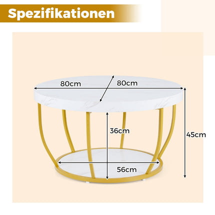 Round Coffee Table, 2-Tier Wood with Metal Frame