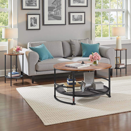 Round Coffee Table Set, 3-Piece, 80 cm, 2 Side Tables
