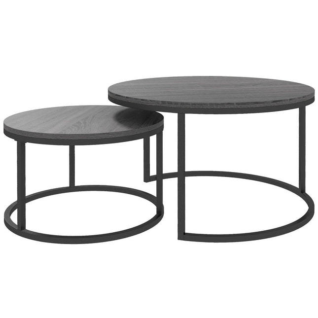 Round nesting coffee table, set of 2, black wood finish