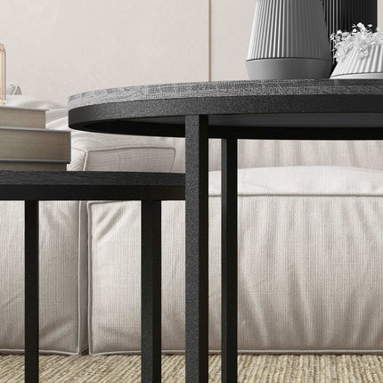 Runder Satztisch, 2er-Set, schwarzes Holzfinish