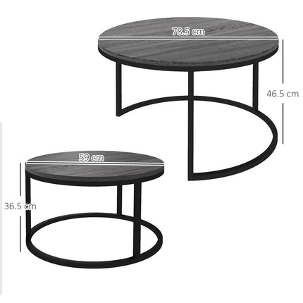 Runder Satztisch, 2er-Set, schwarzes Holzfinish