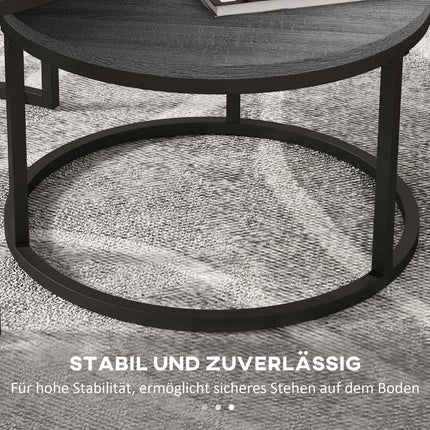Runder Satztisch, 2er-Set, schwarzes Holzfinish