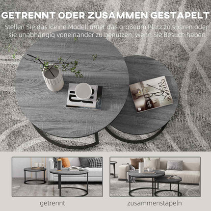 Runder Satztisch, 2er-Set, schwarzes Holzfinish