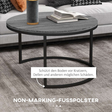Runder Satztisch, 2er-Set, schwarzes Holzfinish