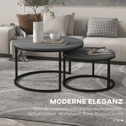 Runder Satztisch, 2er-Set, schwarzes Holzfinish