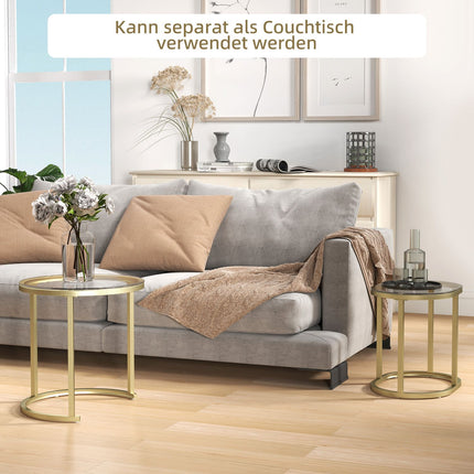 Round coffee table set of 2, stackable steel frame, gold