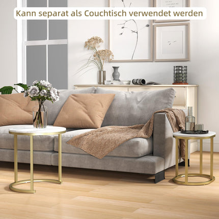 Runde Couchtische 2er Set mit Stahlrahmen - Weiß