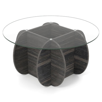 Round Coffee Table, Tempered Glass Top, Hidden Storage