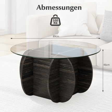 Round Coffee Table, Tempered Glass Top, Hidden Storage