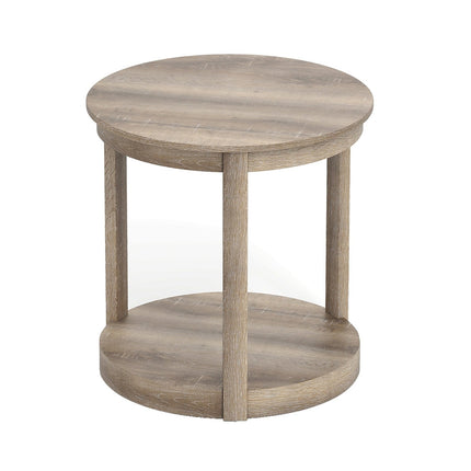 Round Coffee Table with 2-Tier Storage, Rubberwood