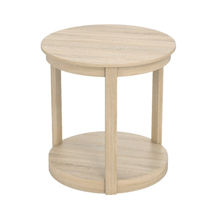 Round Coffee Table with 2 Tiers, Rubberwood Legs