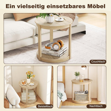 Round Coffee Table with 2 Tiers, Rubberwood Legs