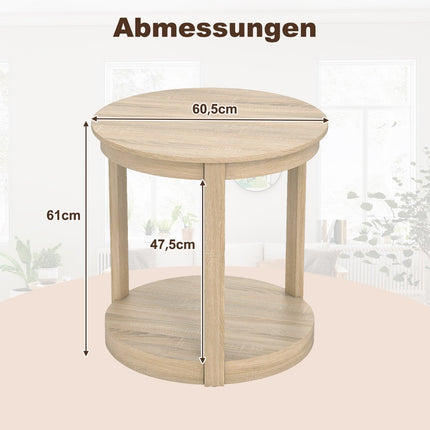 Round Coffee Table with 2 Tiers, Rubberwood Legs