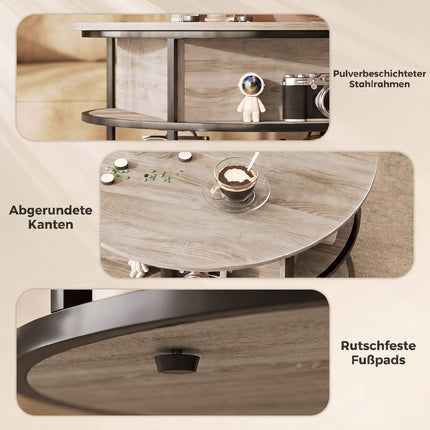 Round Coffee Table with Lift-Top, Storage, Oak Finish
