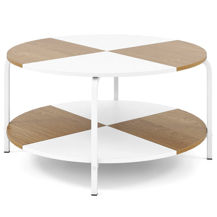 Runder Couchtisch mit Ablage, Weiß & Naturholz