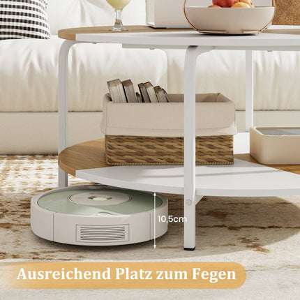 Runder Couchtisch mit Ablage, Weiß & Naturholz