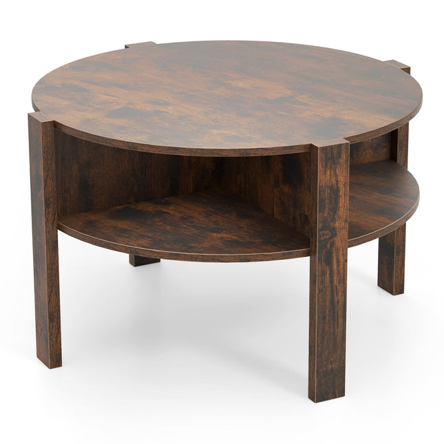 Runder Couchtisch mit Stauraum, Holz, 4 Ablagen, Braun