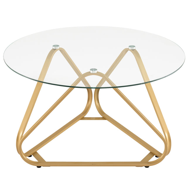 Round Coffee Table with Tempered Glass & Metal Frame