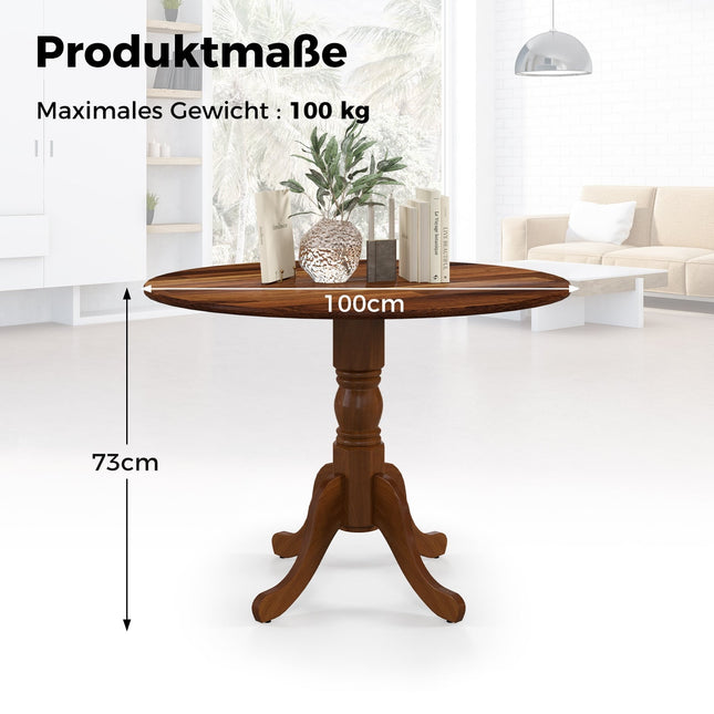 Runder Esstisch, 100 cm Kautschukholz, für 4 Personen, Walnuss