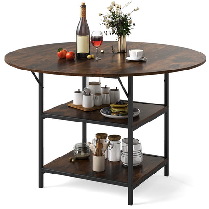 Round Dining Table, 120 cm, 4-6 Seats, 2-Tier Shelf