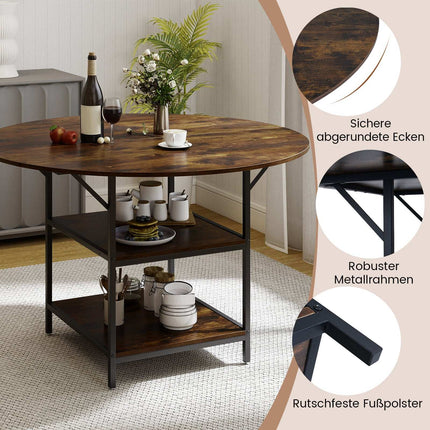 Round Dining Table, 120 cm, 4-6 Seats, 2-Tier Shelf