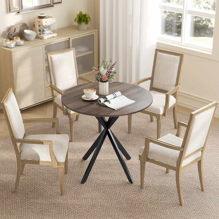 Round Dining Table, 80 cm, Wood Look, Metal Legs, Brown
