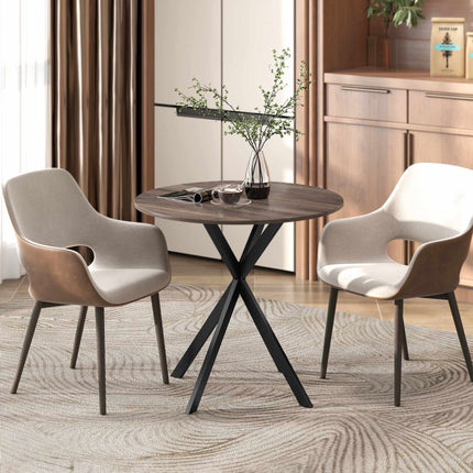 Round Dining Table, 80 cm, Wood Look, Metal Legs, Brown