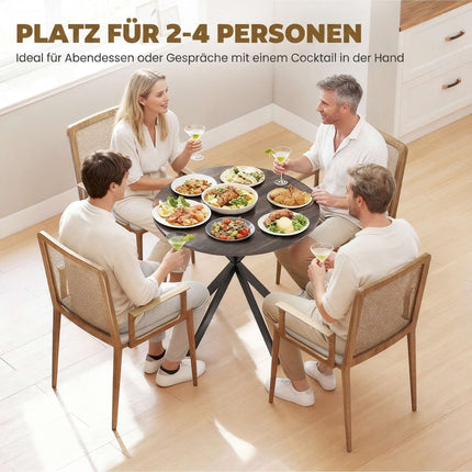 Round Dining Table, 80 cm, Wood Look, Metal Legs, Brown