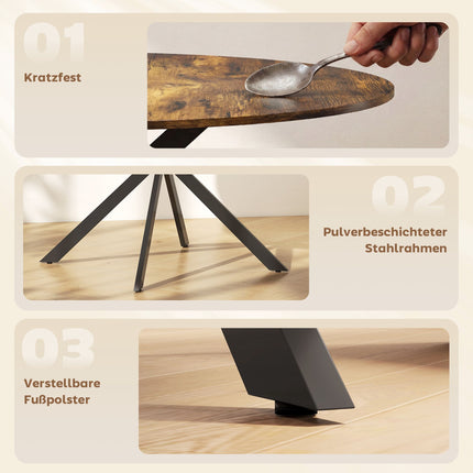 Runder Esstisch, Holzoptik, 4 Sitzplätze, Verstellbare Füße