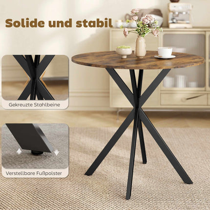 Round Dining Table, Wood-Look Surface, 80 cm, Adjustable Feet