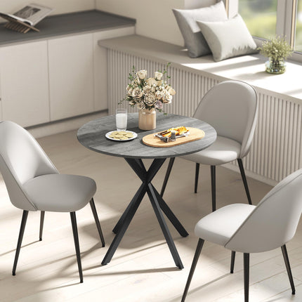 Round Dining Table, Wood-Look Surface, 80 cm, Steel Frame