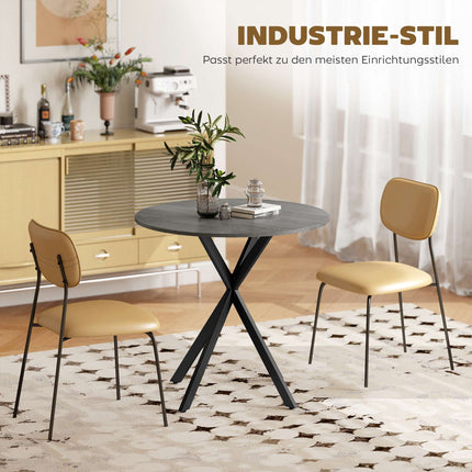 Round Dining Table, Wood-Look Surface, 80 cm, Steel Frame