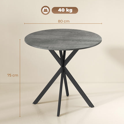 Round Dining Table, Wood-Look Surface, 80 cm, Steel Frame