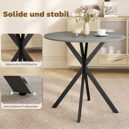 Round Dining Table, Wood-Look Surface, 80 cm, Steel Frame