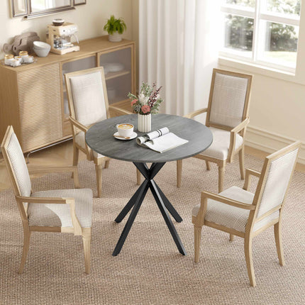 Round Dining Table, Wood-Look Surface, 80 cm, Steel Frame