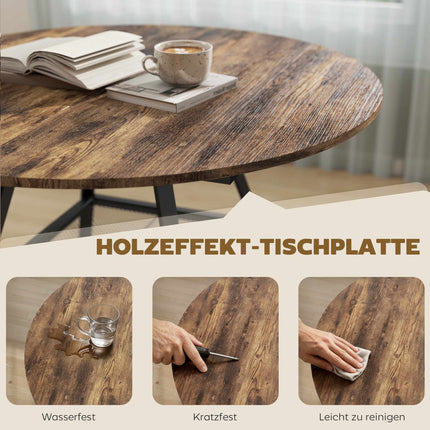 Runder Esstisch für 4 Personen, 100 cm, rustikale Holzoptik braun