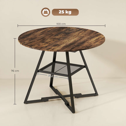 Runder Esstisch für 4 Personen, 100 cm, rustikale Holzoptik braun