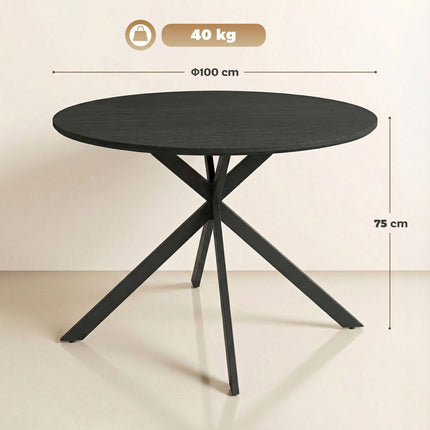 Round Dining Table for 4, Industrial Style, Black