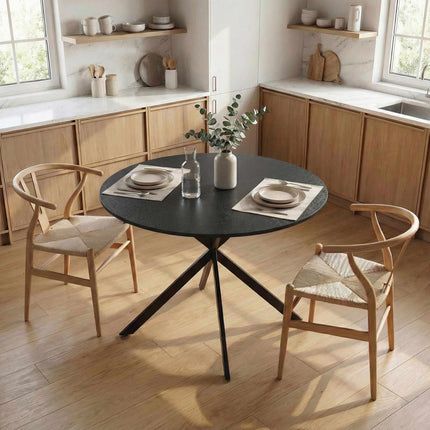 Round Dining Table for 4, Industrial Style, Black