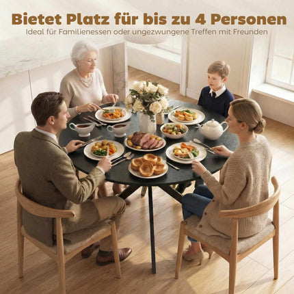 Round Dining Table for 4, Industrial Style, Black
