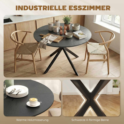 Round Dining Table for 4, Industrial Style, Black