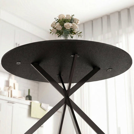 Round Dining Table for 4, Industrial Style, Black