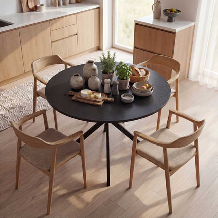 Round Dining Table for 4, Industrial Style, Black